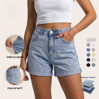 High Waisted Stretch Denim Shorts with Turn-Up Hem