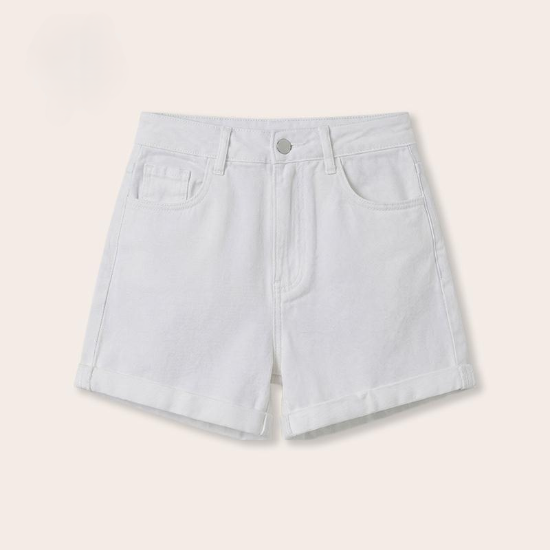High Waisted Stretch Denim Shorts with Turn-Up Hem