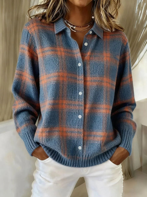 Blue / Orange plaid soft button-up cardigan shirt