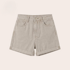 High Waisted Stretch Denim Shorts with Turn-Up Hem