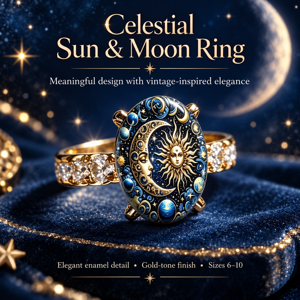 🎁BUY 1 GET 1 FREE💫 Mystical Cosmic Enamel Ring – Copper & Gold Sun Moon Design, Perfect for Anniversaries, Daily Style & Romantic Gifting
