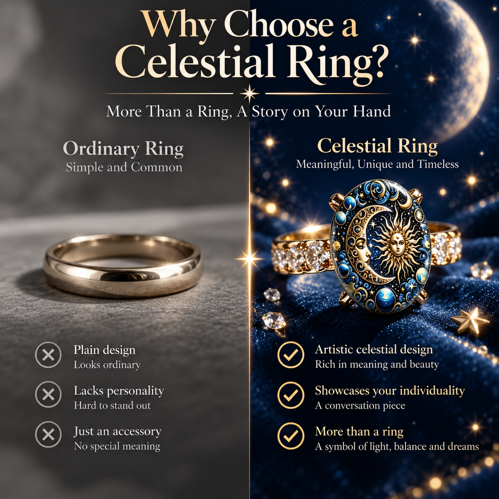 🎁BUY 1 GET 1 FREE💫 Mystical Cosmic Enamel Ring – Copper & Gold Sun Moon Design, Perfect for Anniversaries, Daily Style & Romantic Gifting