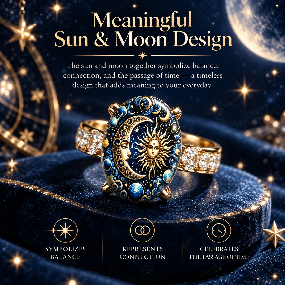 🎁BUY 1 GET 1 FREE💫 Mystical Cosmic Enamel Ring – Copper & Gold Sun Moon Design, Perfect for Anniversaries, Daily Style & Romantic Gifting
