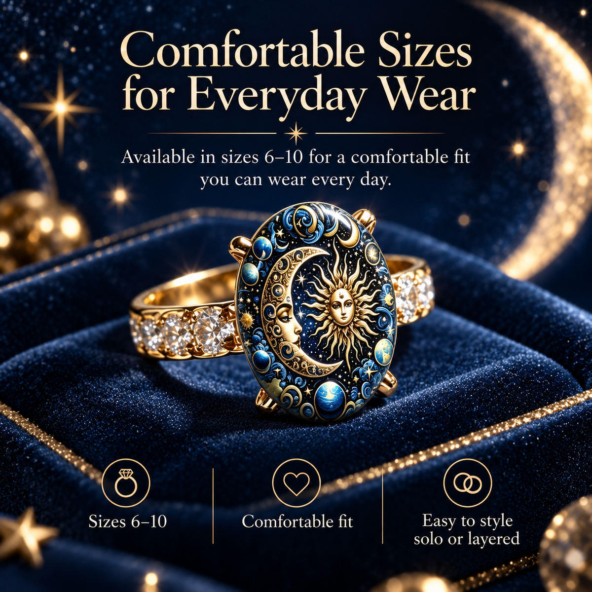🎁BUY 1 GET 1 FREE💫 Mystical Cosmic Enamel Ring – Copper & Gold Sun Moon Design, Perfect for Anniversaries, Daily Style & Romantic Gifting