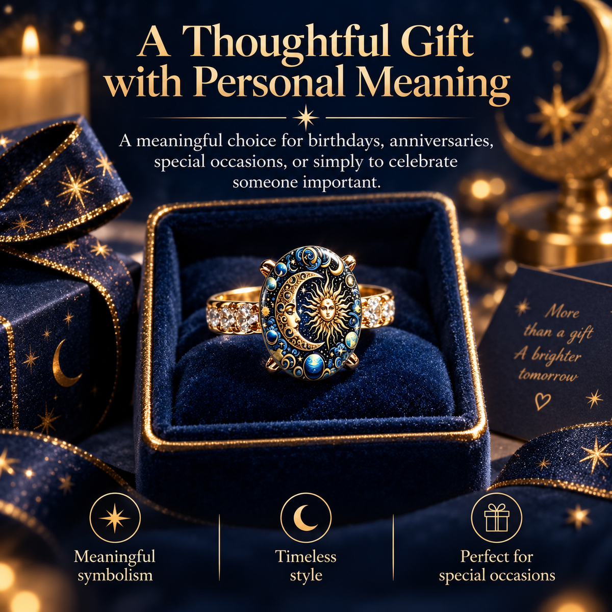 🎁BUY 1 GET 1 FREE💫 Mystical Cosmic Enamel Ring – Copper & Gold Sun Moon Design, Perfect for Anniversaries, Daily Style & Romantic Gifting