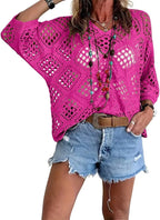 ❤️Womens Bohemian-Inspired Beige Crochet Top With V-Neck