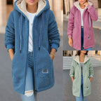 Long coat with hood and fleece lining
