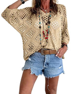 ❤️Womens Bohemian-Inspired Beige Crochet Top With V-Neck