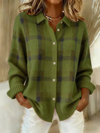 Green plaid soft button-up cardigan shirt