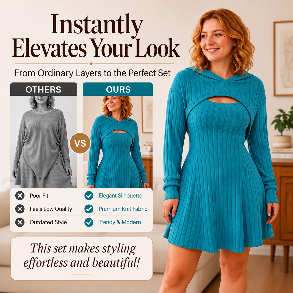 Two-piece ribbed knit outfit for women