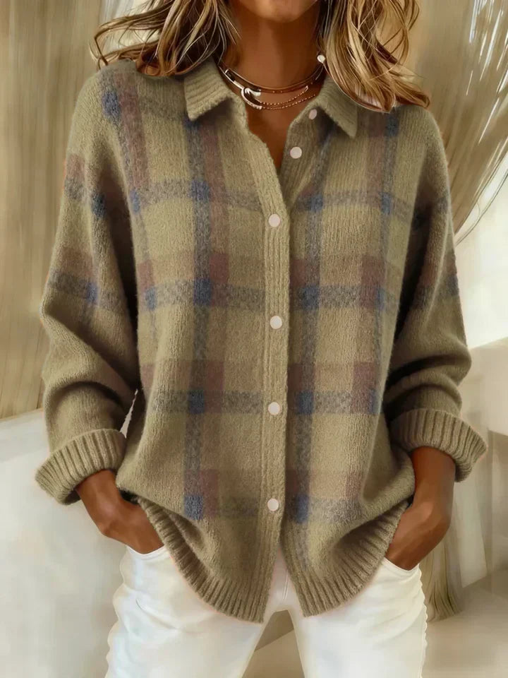 Brown plaid soft button-up cardigan shirt