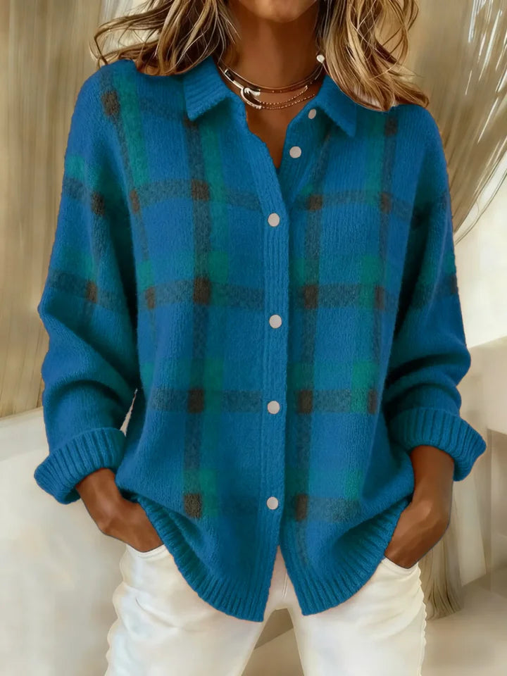 Blue plaid soft button-up cardigan shirt