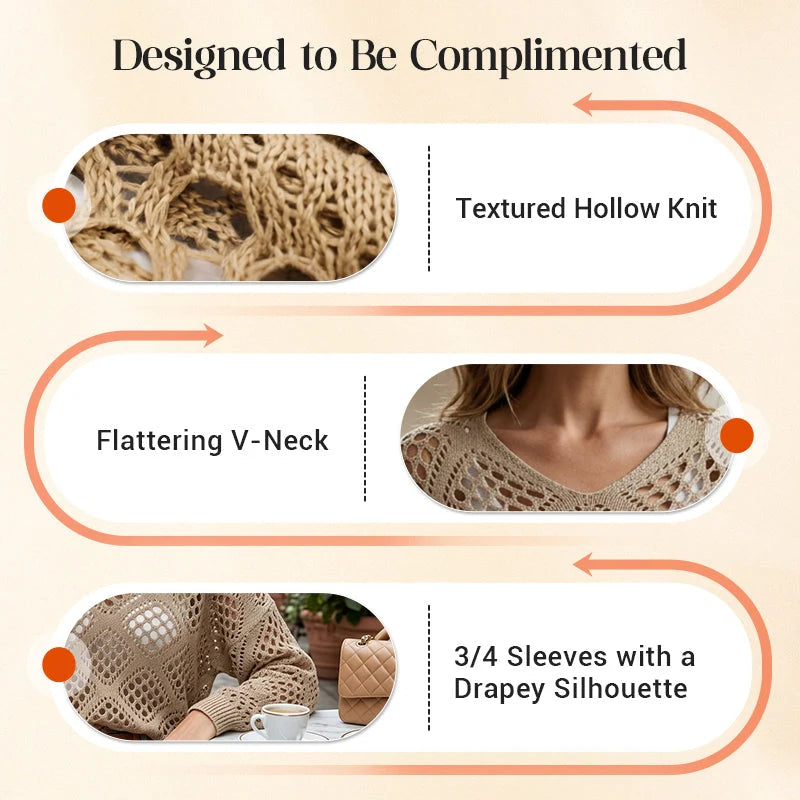 ❤️Womens Bohemian-Inspired Beige Crochet Top With V-Neck