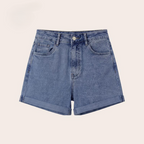 High Waisted Stretch Denim Shorts with Turn-Up Hem
