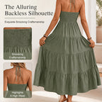 🌴 Women's Halter Neck Backless Maxi Dress – Tiered, Flowy, Resort Style 🌺
