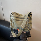 👜✨ Distressed Canvas Messenger Bag – Multi-Zipper Layered Design, Wide Adjustable Strap