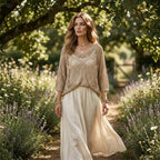 ❤️Womens Bohemian-Inspired Beige Crochet Top With V-Neck