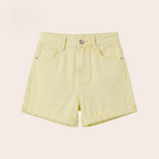 High Waisted Stretch Denim Shorts with Turn-Up Hem