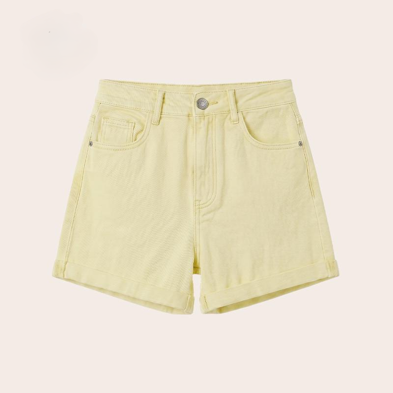 High Waisted Stretch Denim Shorts with Turn-Up Hem