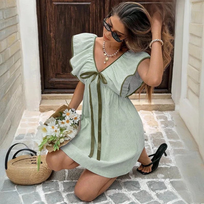🎁New Arrivals 49% OFF💥Women's V Neck Babydoll Mini Dress