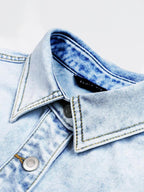 Vintage Short Sleeve Denim Jacket – Button-Down Trucker Shirt with Chest Pockets