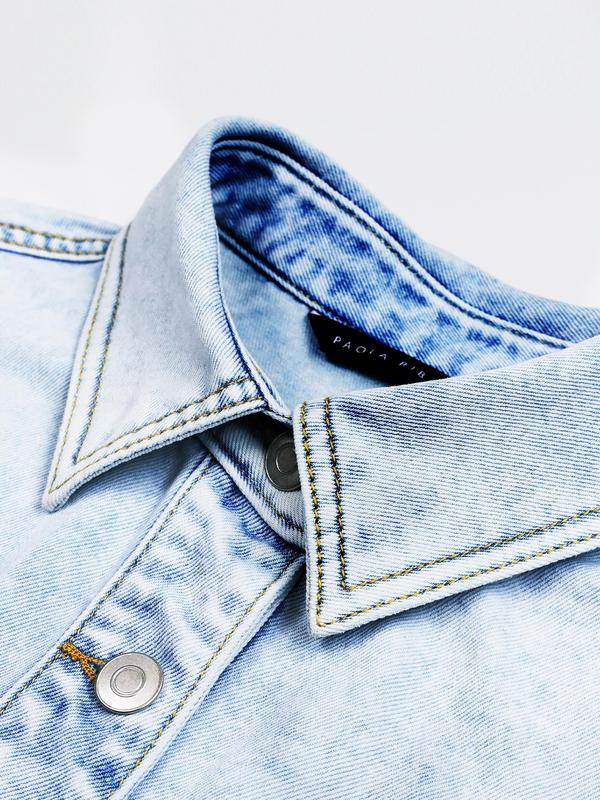 Vintage Short Sleeve Denim Jacket – Button-Down Trucker Shirt with Chest Pockets