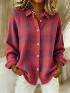Pink plaid soft button-up cardigan shirt