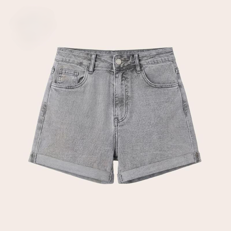 High Waisted Stretch Denim Shorts with Turn-Up Hem