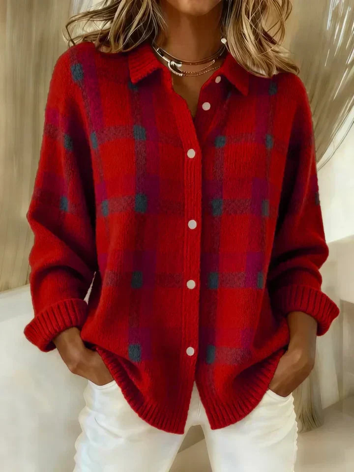 Red plaid soft button-up cardigan shirt