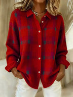 Red plaid soft button-up cardigan shirt