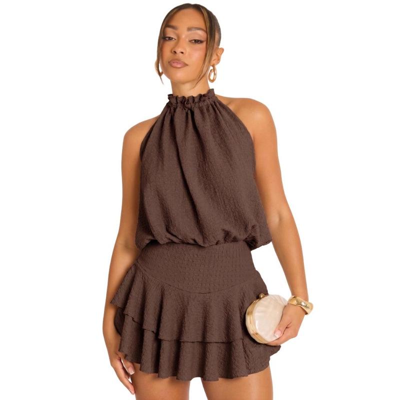 Textured Halterneck Playsuit with Flippy Hem