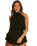 Textured Halterneck Playsuit with Flippy Hem