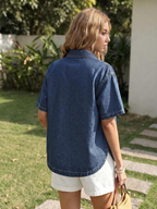 Vintage Short Sleeve Denim Jacket – Button-Down Trucker Shirt with Chest Pockets