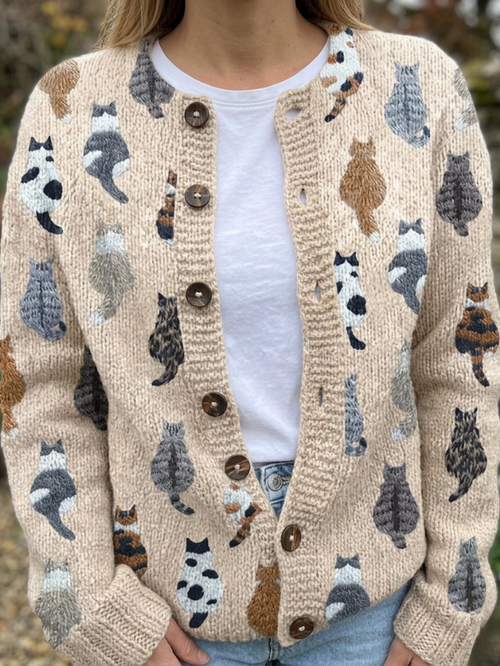 Embroidered cat cardigan - S