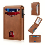 ✨Wallet - With Pop Up Aluminum Case Money Clip Slim Leather Slots Credit Card Holder RFID Blocking Bifold Minimalist Wallet