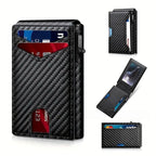 ✨Wallet - With Pop Up Aluminum Case Money Clip Slim Leather Slots Credit Card Holder RFID Blocking Bifold Minimalist Wallet