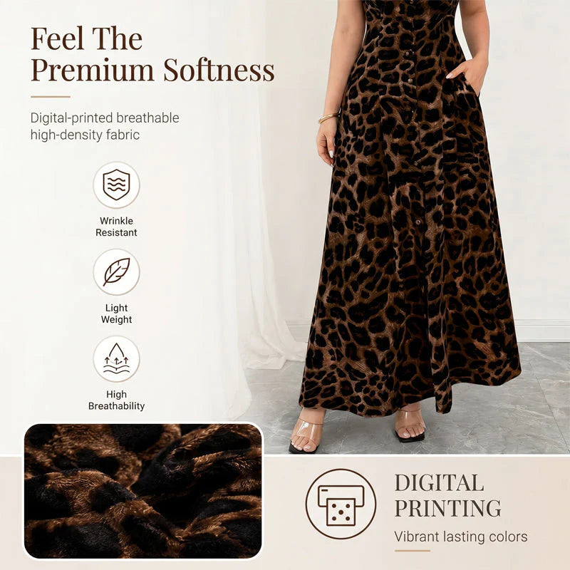 Women's Elegant Leopard Print Lapel Dress