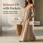 🌸 50% OFF NOW! 🌸Women's Off-Shoulder Maxi Dress Lantern Sleeve Dress