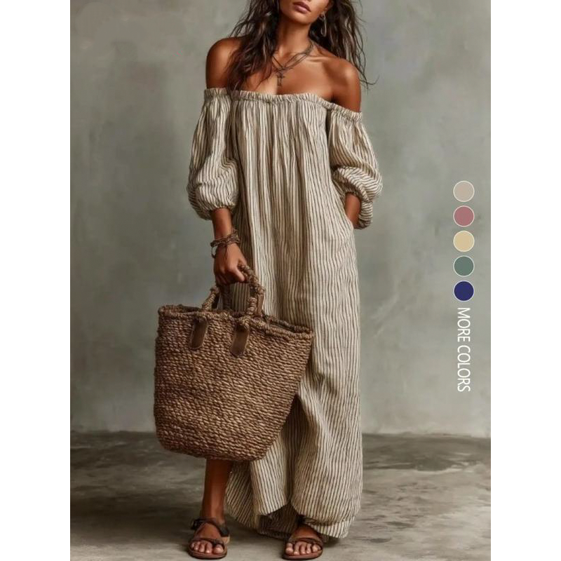 🌸 50% OFF NOW! 🌸Women's Off-Shoulder Maxi Dress Lantern Sleeve Dress