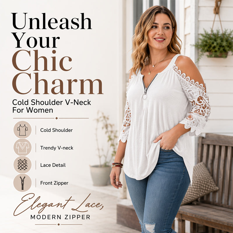 Women's lace top with off-the-shoulder closure and zipper