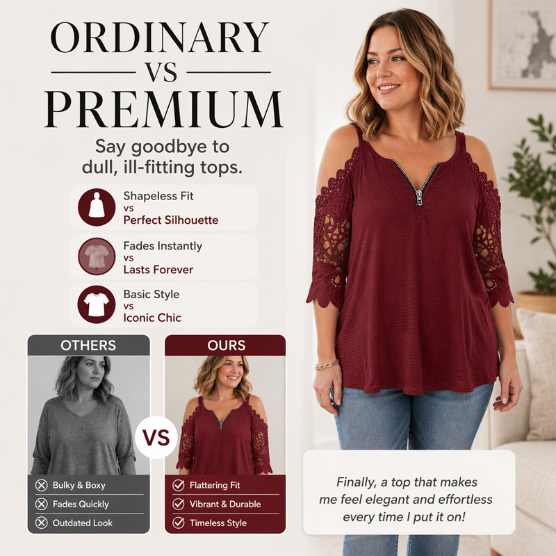Women's lace top with off-the-shoulder closure and zipper