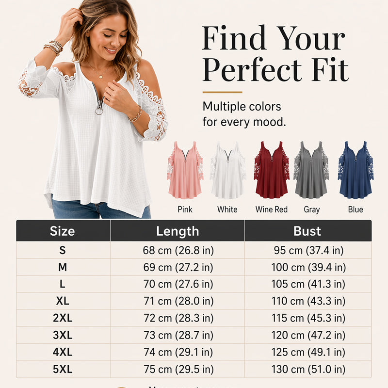 Women's lace top with off-the-shoulder closure and zipper