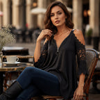 Women's lace top with off-the-shoulder closure and zipper