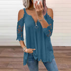Women's lace top with off-the-shoulder closure and zipper