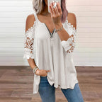 Women's lace top with off-the-shoulder closure and zipper