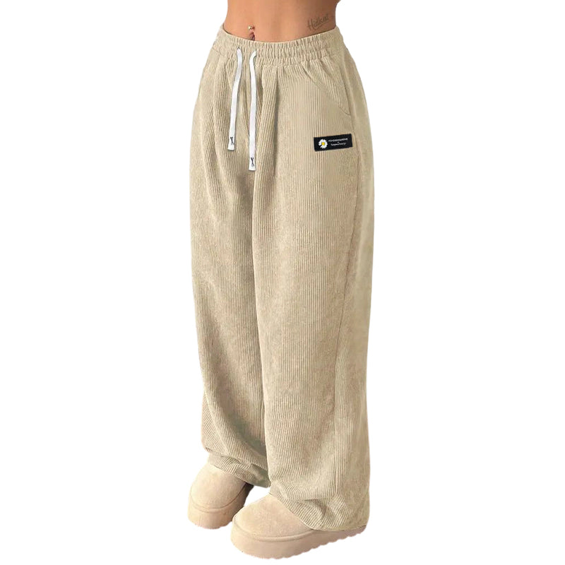 Women's Corduroy Wide-Leg Pants with Drawstring