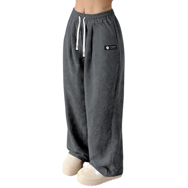 Women's Corduroy Wide-Leg Pants with Drawstring