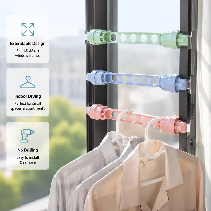 🪟Exclusive Web Deal -Buy 1 get 1 free🔧Space-Saving Window Drying Rack – No-Drill Twist Clamp Clothes Airer